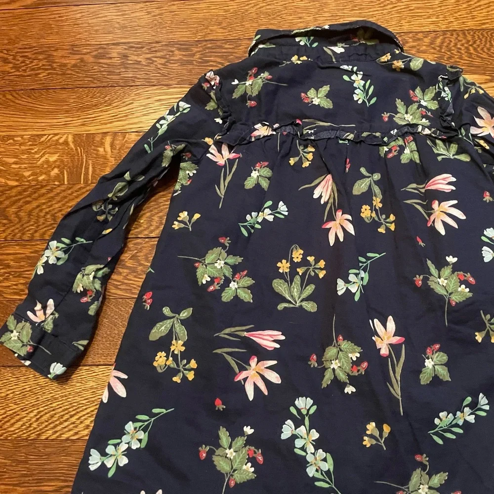 Baby GAP Navy Strawberry Print Long Sleeve Cotton Collared Shirt Dress Size 4